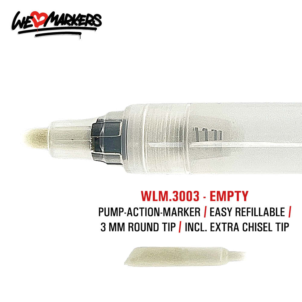 WLM 3003 EMPTY PUMP-ACTION MARKER PEN - 3MM ROUND & CHISEL