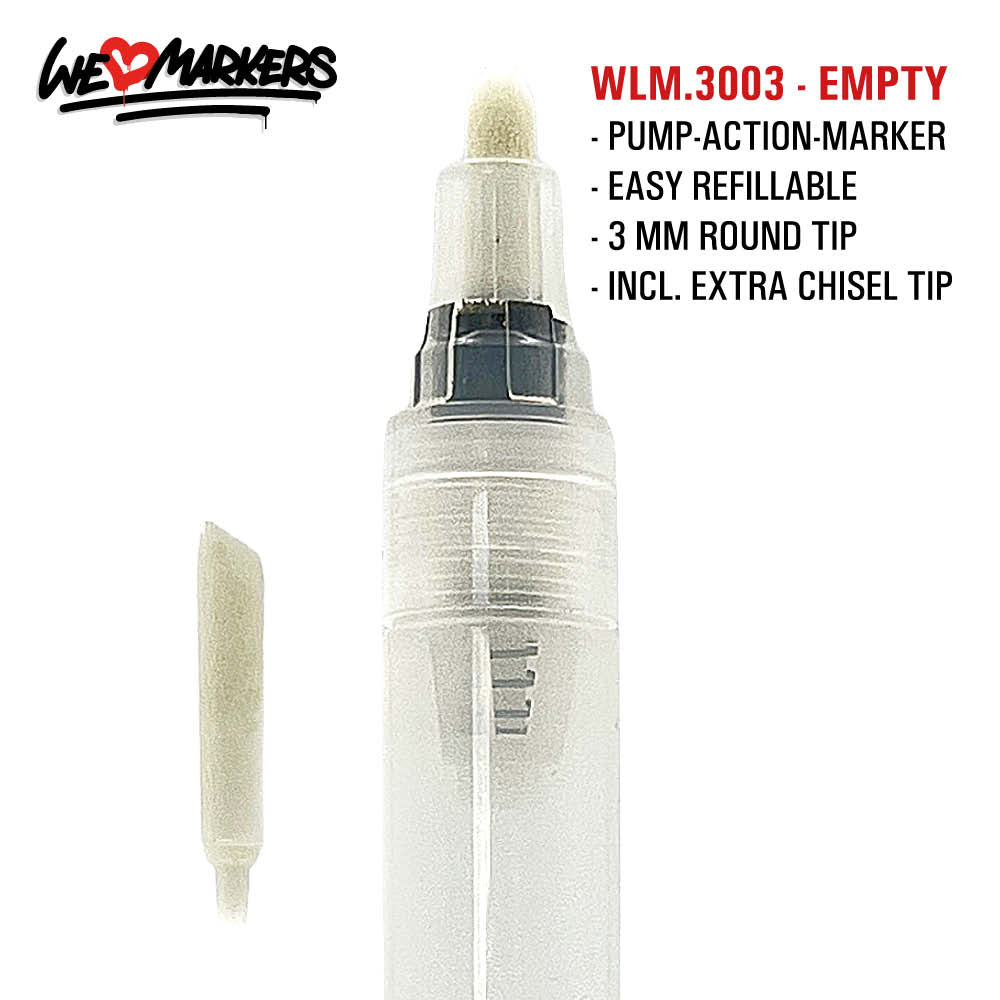 WLM 3003 EMPTY PUMP-ACTION MARKER PEN - 3MM ROUND & CHISEL